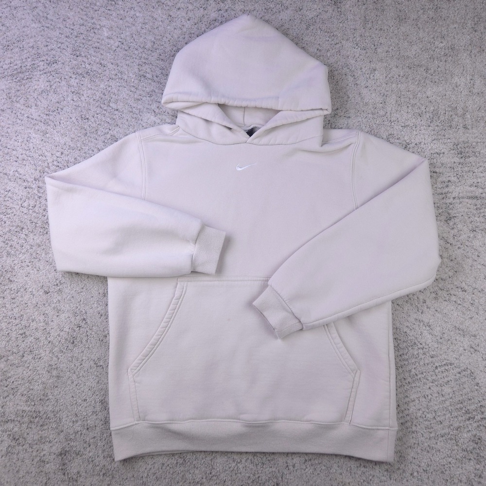 VTG Nike Center Swoosh Hoodie Mens Large Hooded Sweatshirt Fleece Logo Beige